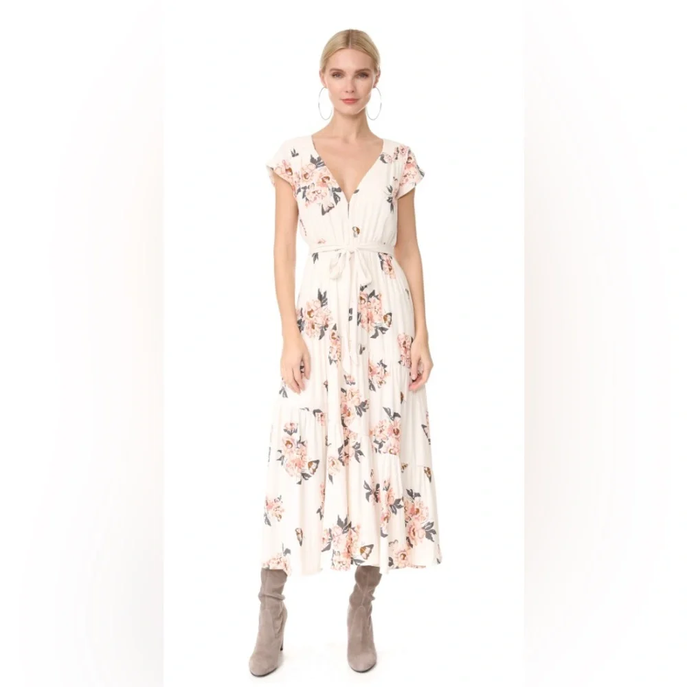 Free People All I Got Ivory Floral V-Neck Maxi Dress Size 6